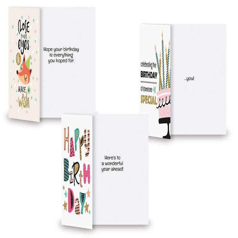 Current Simple Wishes Happy Birthday Greeting Card Set - Value Pack of 20 Cards With White Envelopes, 10 Designs, Large 5" x 7" Assortment - Image 4